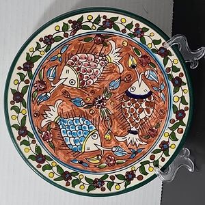 Unbranded Ceramic Handpainted Wall Hanging Fish Plate 8.5"